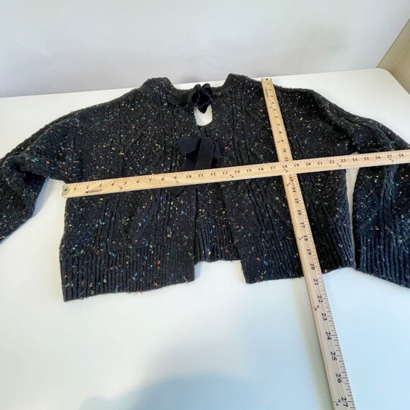 John + Jenn Black Cropped Knit Cardigan Sweater M V-Neck Tie Back Relaxed Fit - Picture 6 of 7